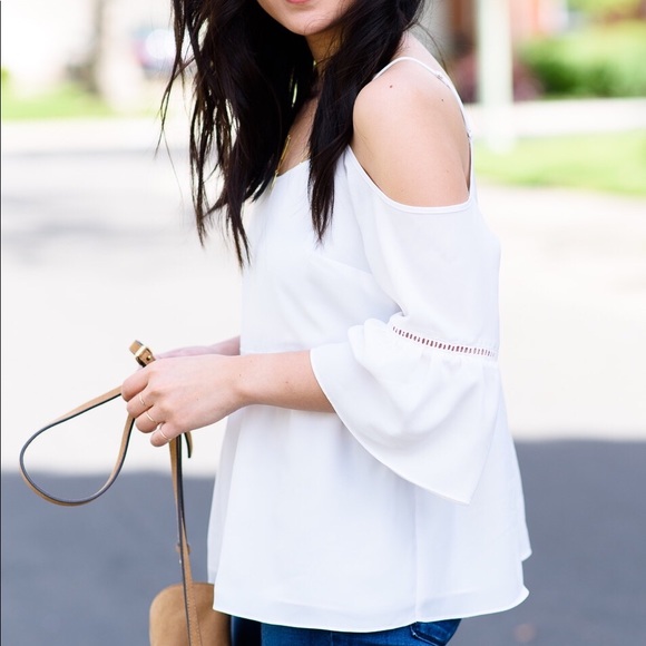 1. State Tops - 1. State Ladder Stitch Peasant Cold Shoulder Top